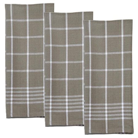 DUNROVEN HOUSE Dunroven House OR727-10 Picnic Plaid Kitchen Towels; Taupe & White - Set of 3 OR727-10